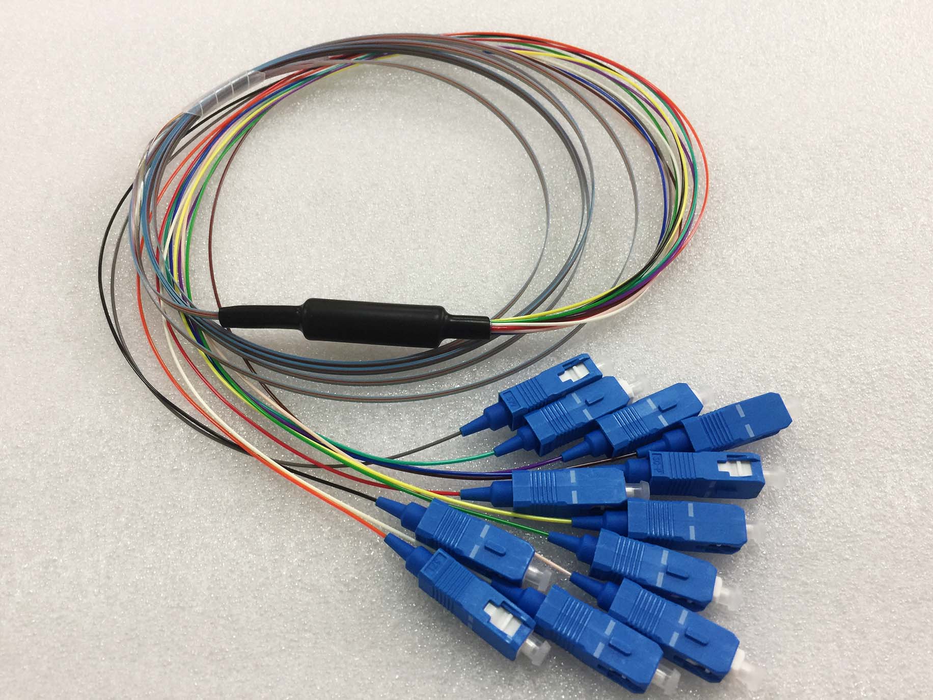 高品质带状裸光纤尾纤SC/UPC 12光纤扇形件G657A1