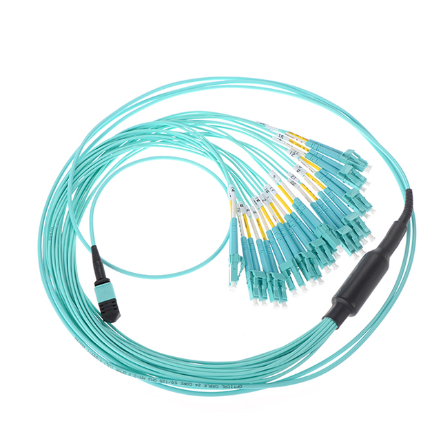 高密度光纤跳线24F OFNP MPO/MTP- LC双工毫米干线跳线OM3 0.3m 0.5m 1m