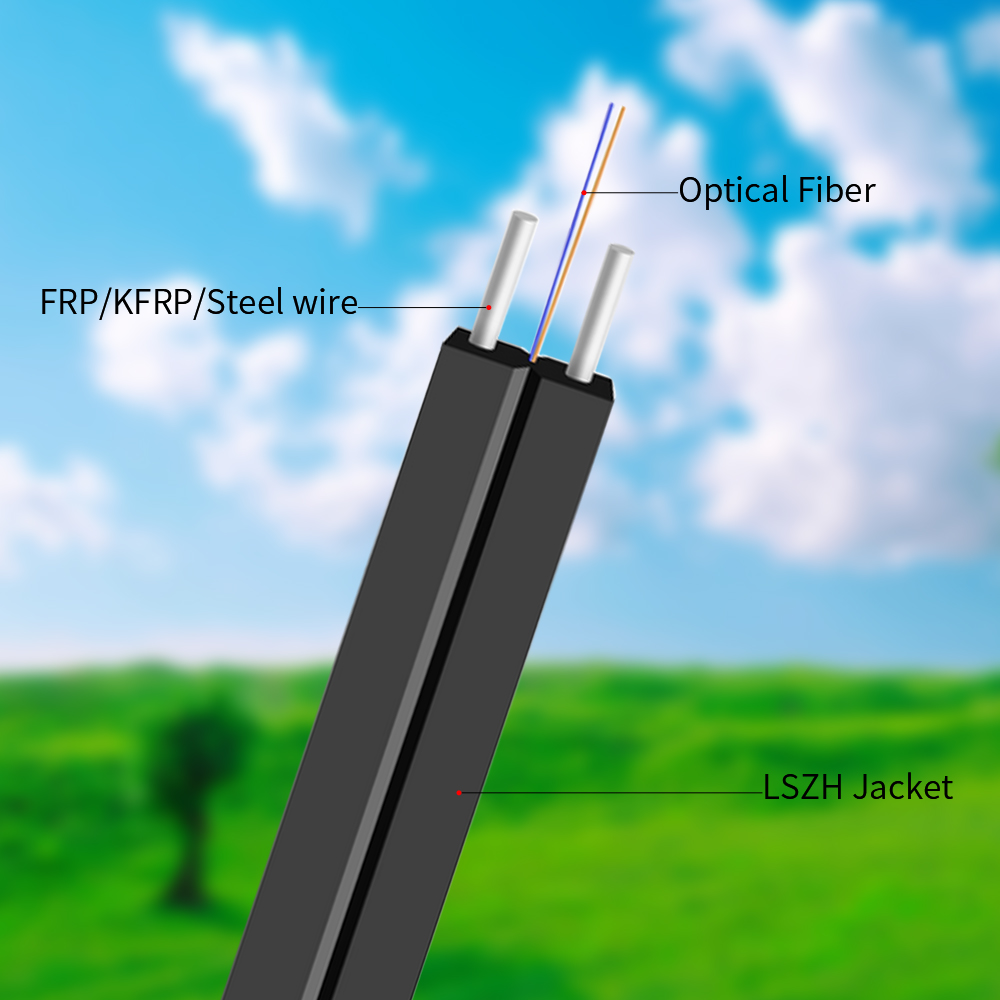 Outdoor FTTH Drop Fiber Optic Cable GJXFH Single Mode 9/125um G657 Fibers 1 2 4 Cores Flame Retardant LSZH Black